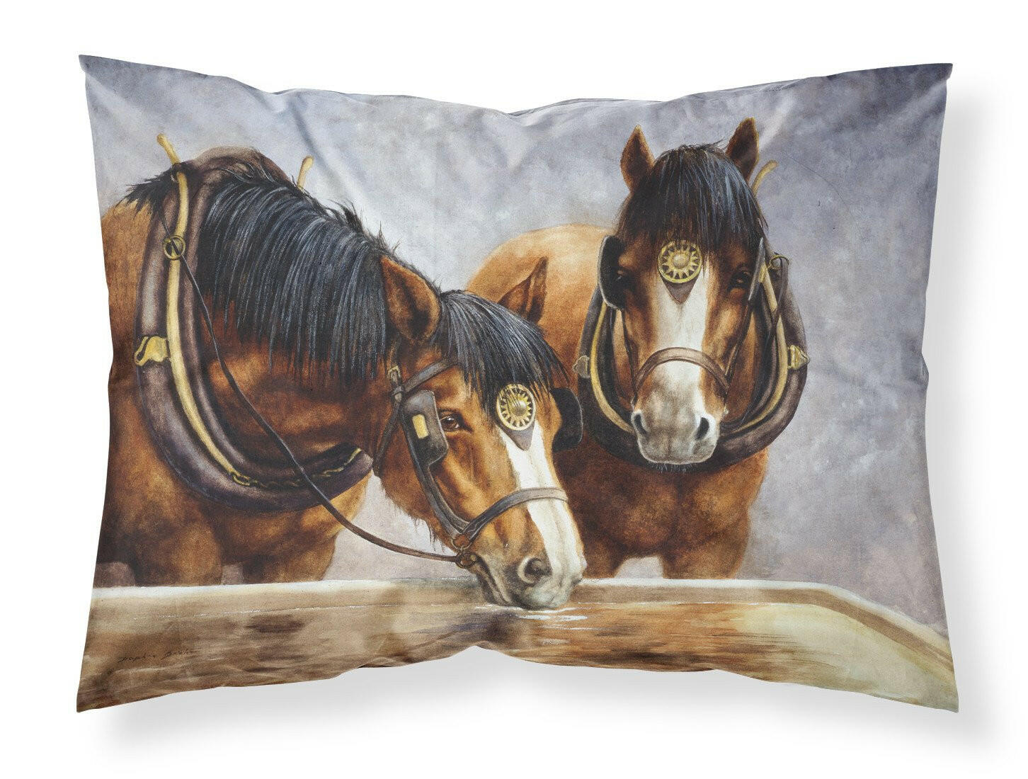 Horses Taking a Drink of Water Standard Pillowcase Lightweight Super Soft Easy Care Decorative Artwork Pillowcase, Standard