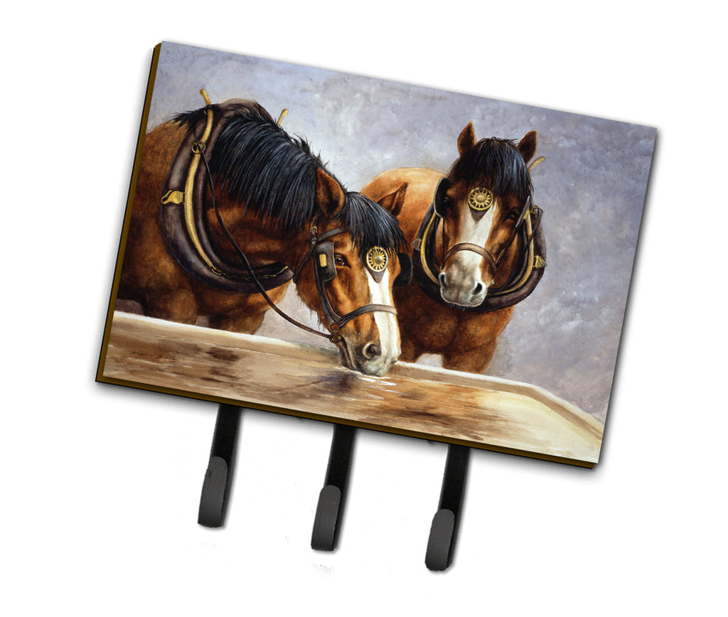 Horses Taking a Drink of Water Leash or Key Holder Wall Hooks, Coat Rack Wall Mount, for Hanging Keys, Towels, Aprons, Leashes