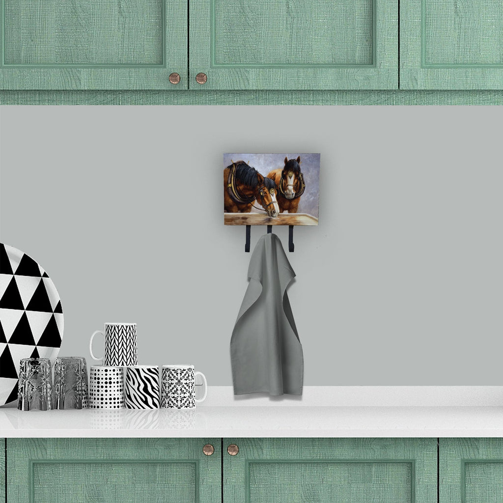 Horses Taking a Drink of Water Leash or Key Holder Wall Hooks, Coat Rack Wall Mount, for Hanging Keys, Towels, Aprons, Leashes