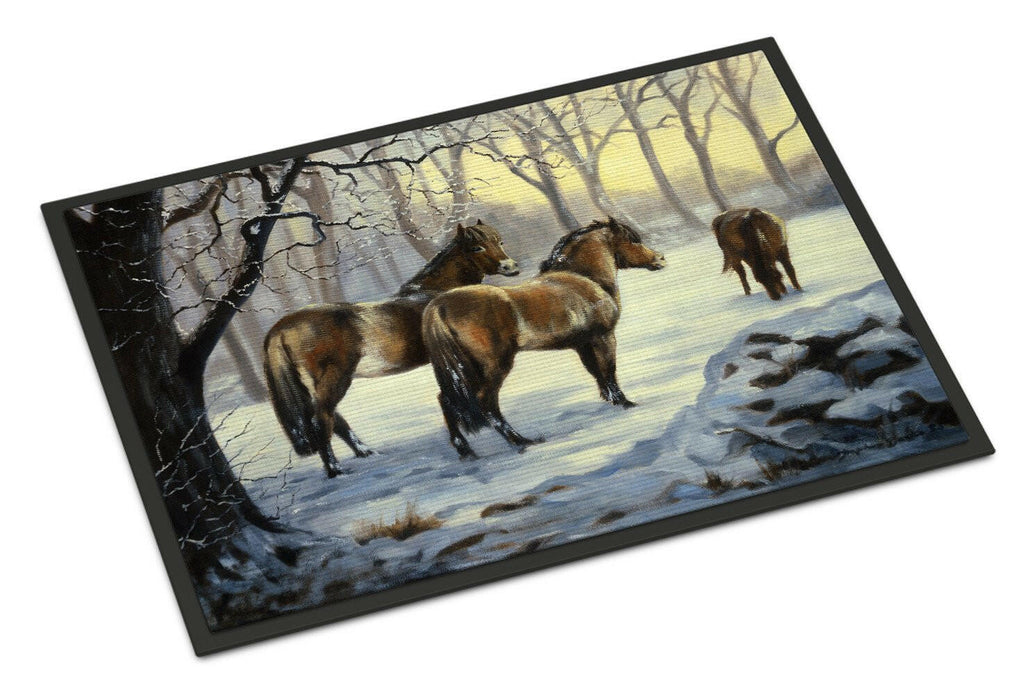 Horses in Snow by Daphne Baxter Doormat Indoor Outdoor 24H X 36W Front Door Mat Rugs for Entryway, Non Slip Washable Low Pile,