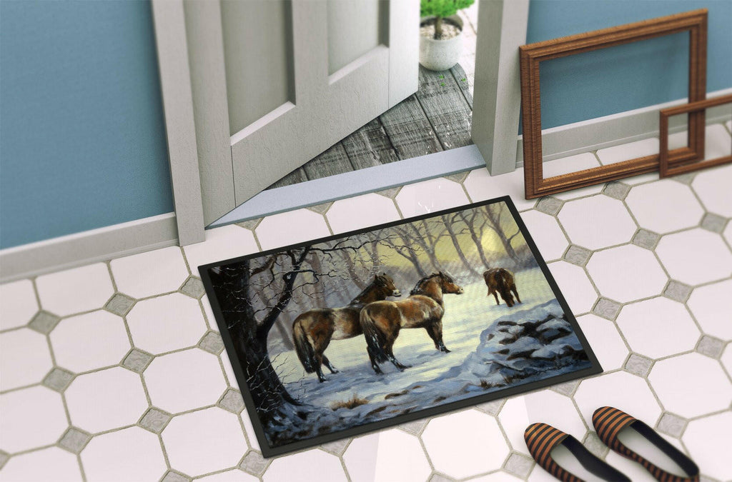 Horses in Snow by Daphne Baxter Doormat Indoor Outdoor 24H X 36W Front Door Mat Rugs for Entryway, Non Slip Washable Low Pile,