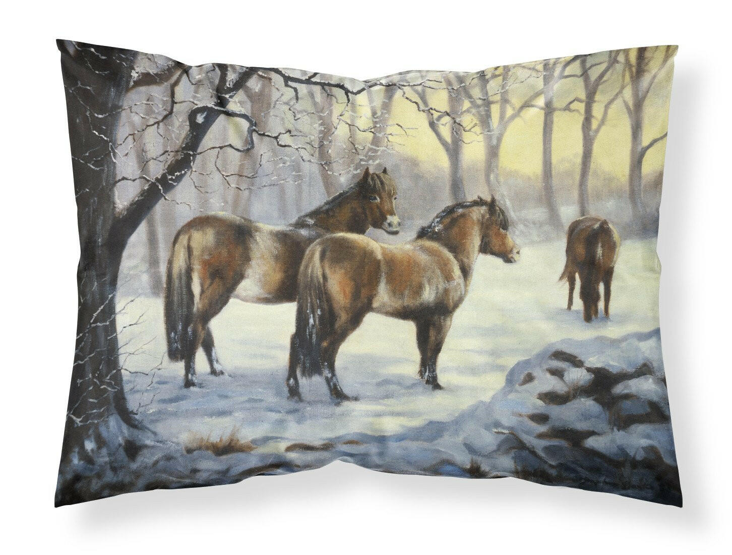 Horses in Snow by Daphne Baxter Standard Pillowcase Lightweight Super Soft Easy Care Decorative Artwork Pillowcase, Standard