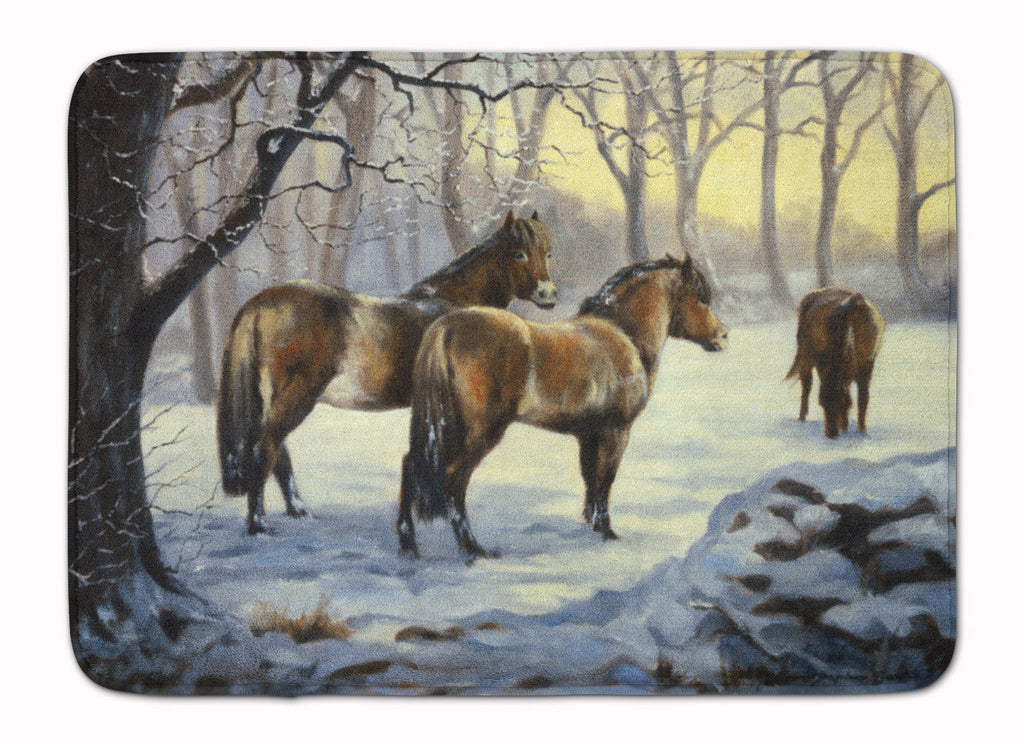 Horses in Snow by Daphne Baxter Memory Foam Kitchen Mat Machine Washable Anti-Fatigue Cushion Comfort Bath or Kitchen Rug