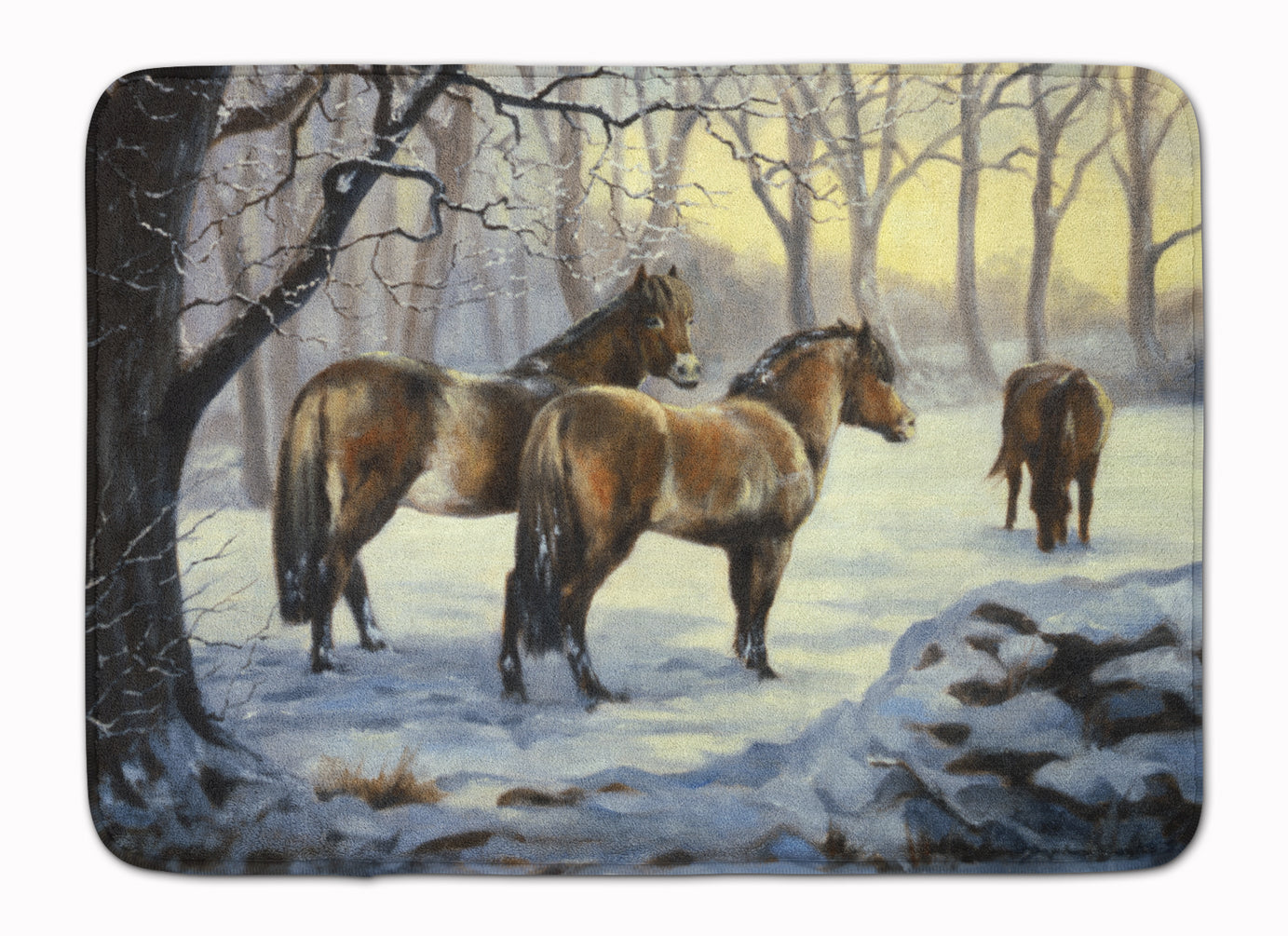 Horses in Snow by Daphne Baxter Memory Foam Kitchen Mat Machine Washable Anti-Fatigue Cushion Comfort Bath or Kitchen Rug