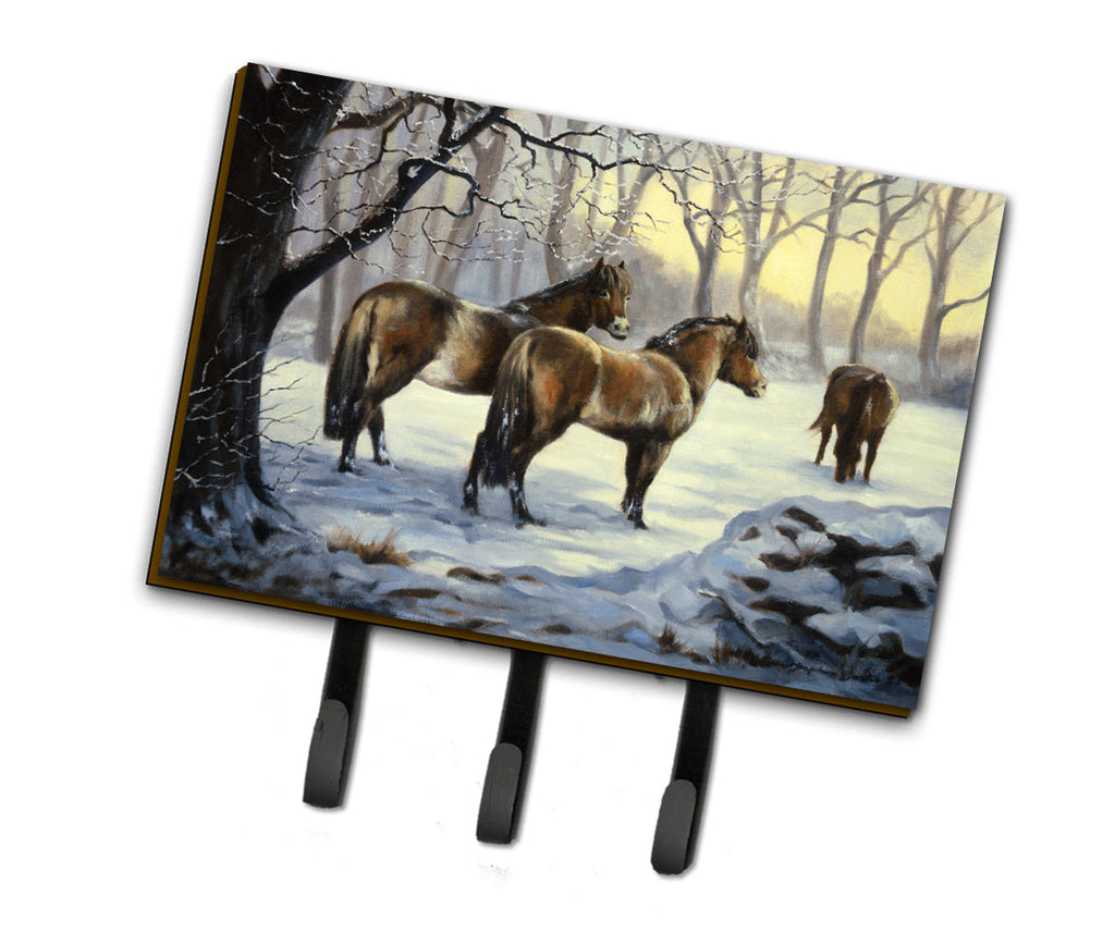 Horses in Snow by Daphne Baxter Leash or Key Holder Wall Hooks, Coat Rack Wall Mount, for Hanging Keys, Towels, Aprons, Leashes