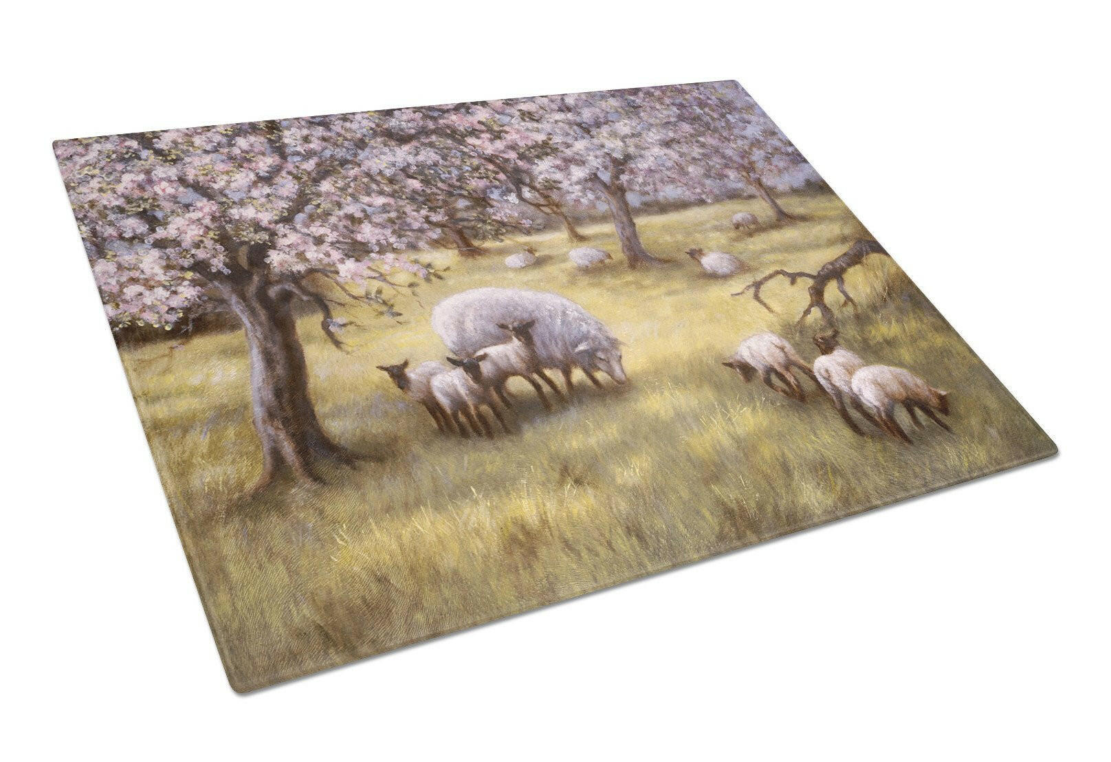 Sheep by Daphne Baxter Cutting Board Tempered Glass Kitchen Cutting Surface, Heat Resistant Chopping, Non-Slip Feet, Food Prep & Serving