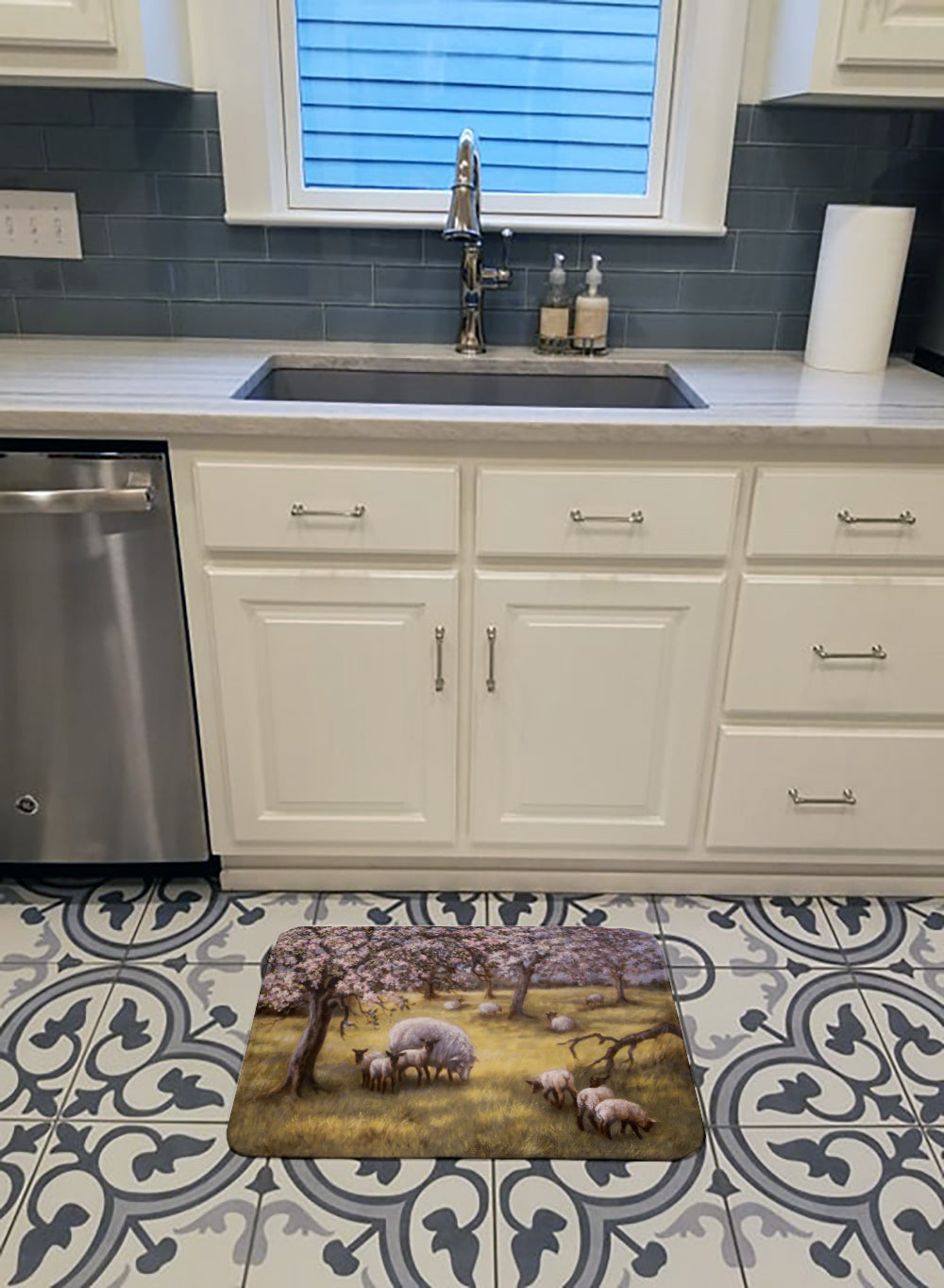 Sheep by Daphne Baxter Memory Foam Kitchen Mat Machine Washable Anti-Fatigue Cushion Comfort Bath or Kitchen Rug