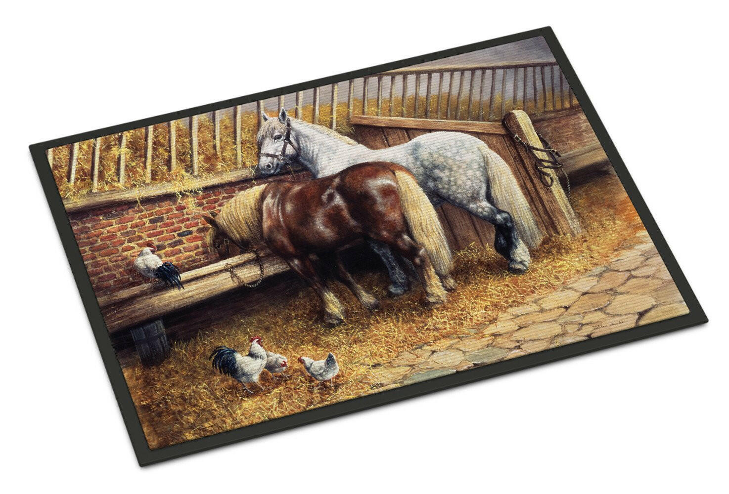 Horses Eating with the Chickens Doormat Indoor Outdoor 24H X 36W Front Door Mat Rugs for Entryway, Non Slip Washable Low Pile,