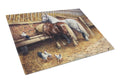 Horses Eating with the Chickens Cutting Board Tempered Glass Kitchen Cutting Surface, Heat Resistant Chopping, Non-Slip Feet, Food Prep & Serving