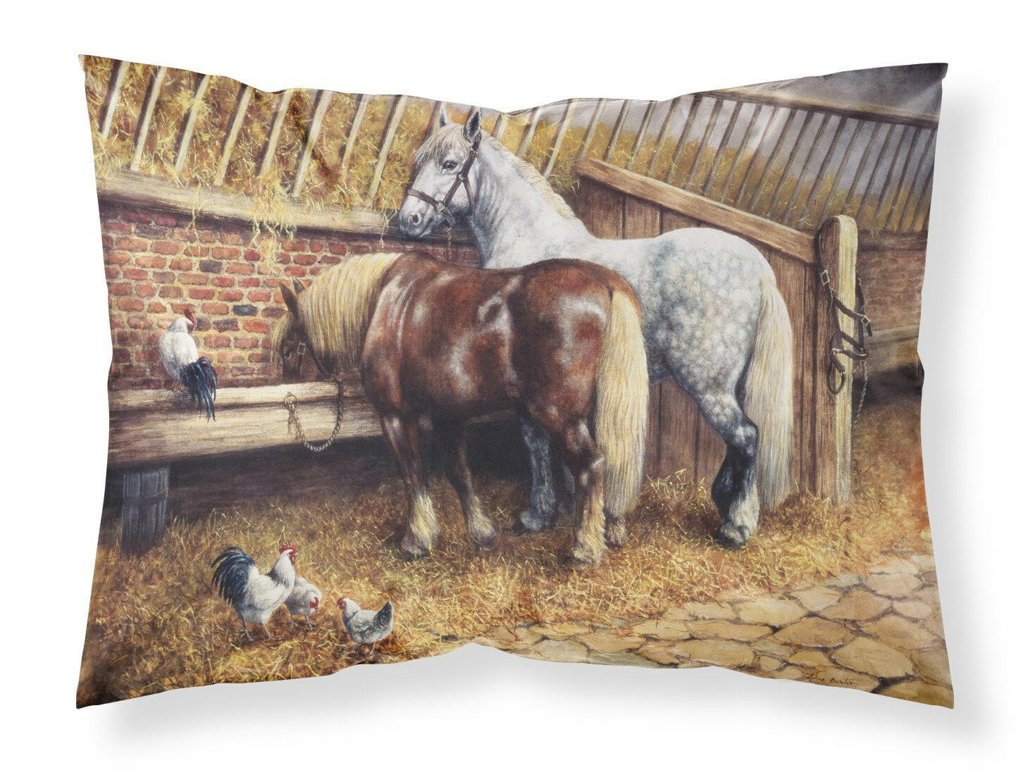Horses Eating with the Chickens Standard Pillowcase Lightweight Super Soft Easy Care Decorative Artwork Pillowcase, Standard