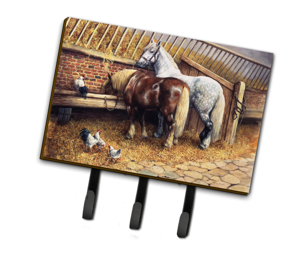 Horses Eating with the Chickens Leash or Key Holder Wall Hooks, Coat Rack Wall Mount, for Hanging Keys, Towels, Aprons, Leashes