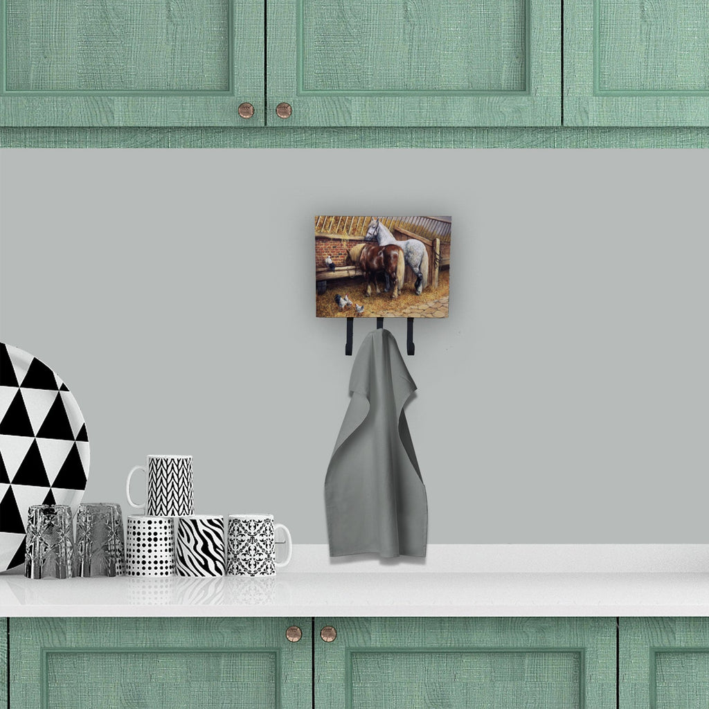Horses Eating with the Chickens Leash or Key Holder Wall Hooks, Coat Rack Wall Mount, for Hanging Keys, Towels, Aprons, Leashes