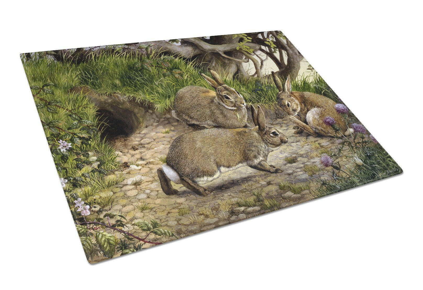 Rabbits and the Rabbit Hole Cutting Board Tempered Glass Kitchen Cutting Surface, Heat Resistant Chopping, Non-Slip Feet, Food Prep & Serving