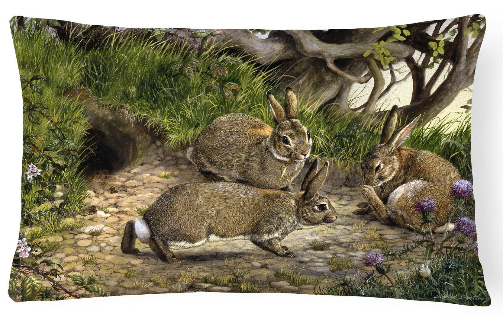 Rabbits and the Rabbit Hole Decorative Throw Pillow 12x16 Indoor Outdoor Accent Cushion, Fabric Cover with Insert for Sofa, Bed, Porch & Living Room