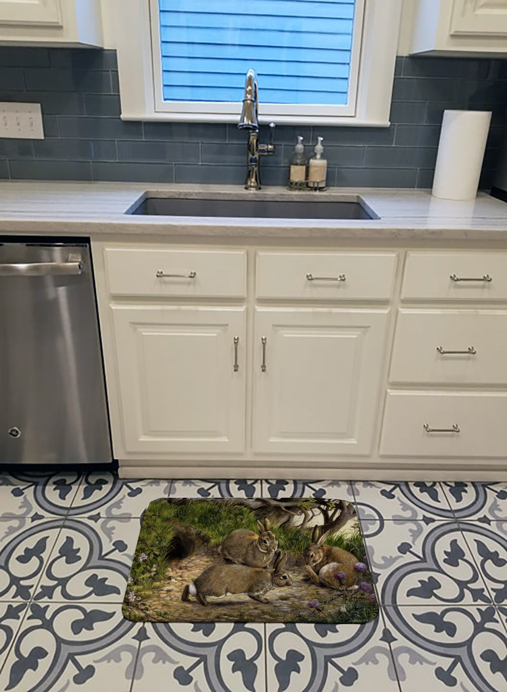 Rabbits and the Rabbit Hole Memory Foam Kitchen Mat Machine Washable Anti-Fatigue Cushion Comfort Bath or Kitchen Rug