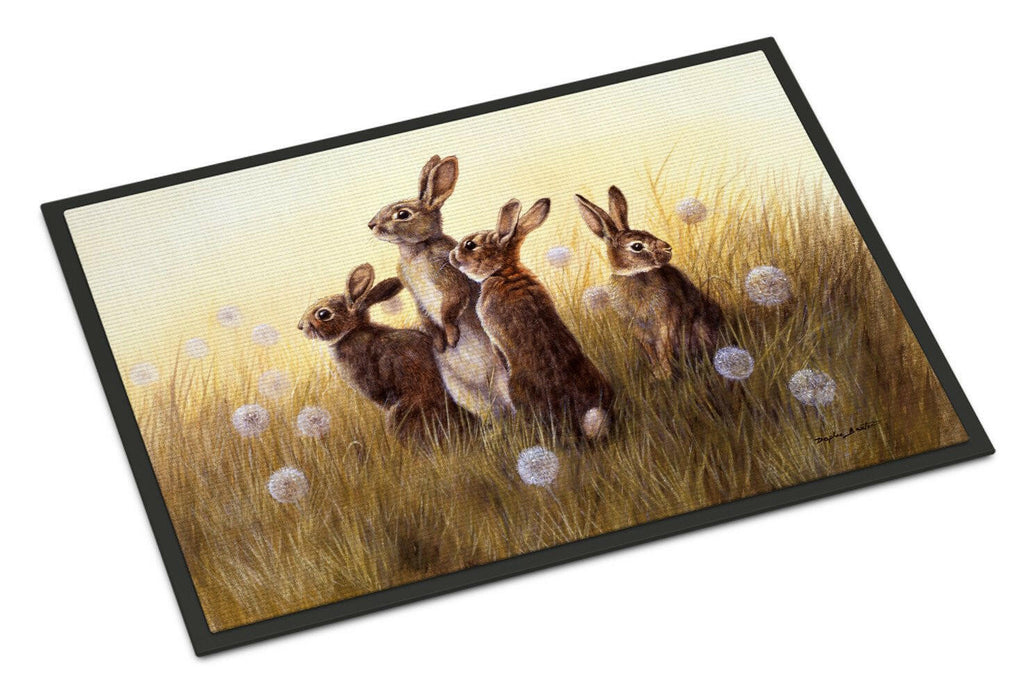 Rabbits in the Dandelions Doormat Indoor Outdoor 24H X 36W Front Door Mat Rugs for Entryway, Non Slip Washable Low Pile,