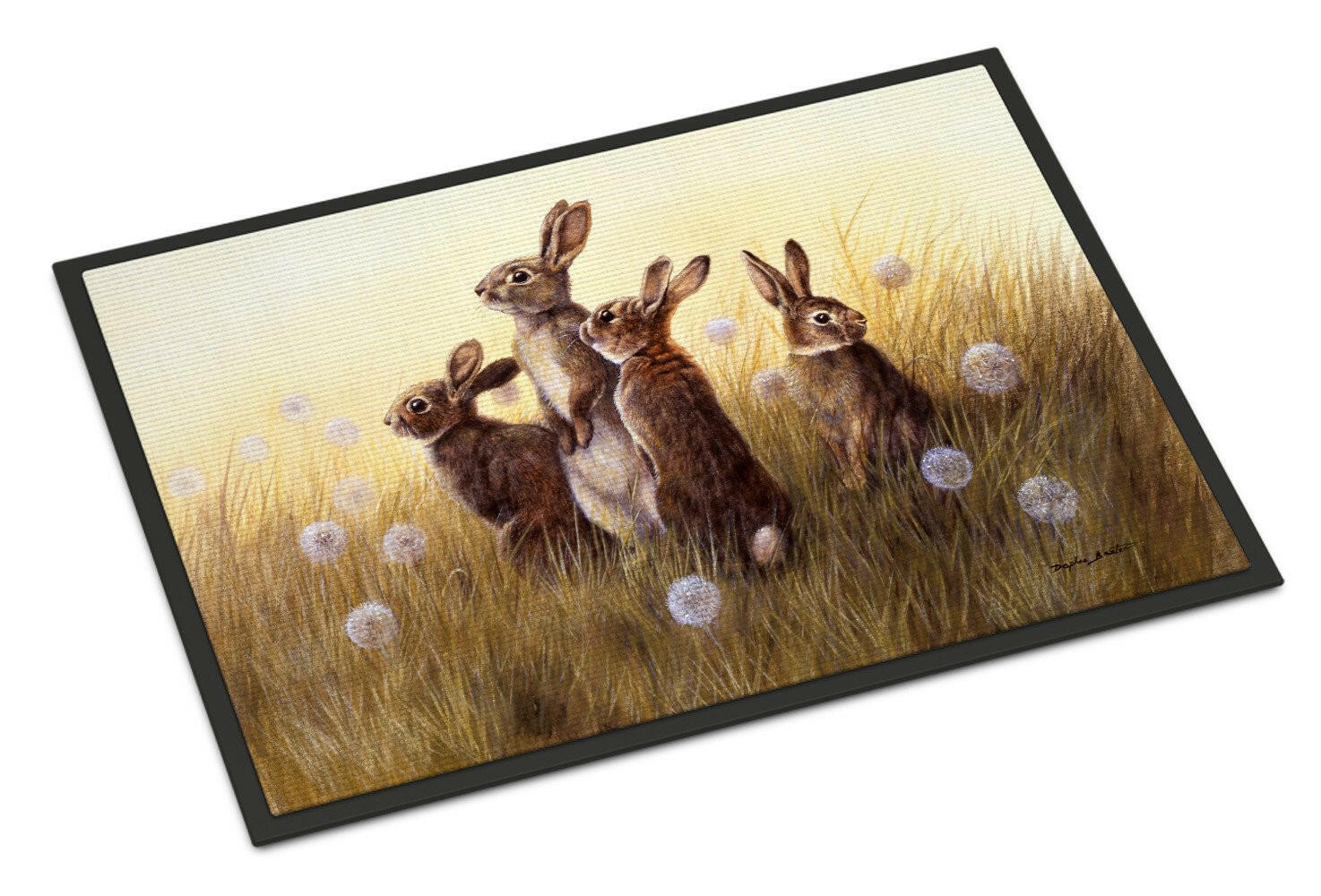 Rabbits in the Dandelions Doormat Indoor Outdoor 24H X 36W Front Door Mat Rugs for Entryway, Non Slip Washable Low Pile,