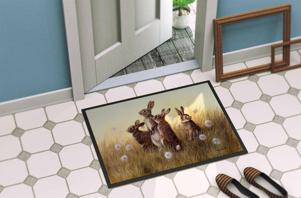 Rabbits in the Dandelions Doormat Indoor Outdoor 24H X 36W Front Door Mat Rugs for Entryway, Non Slip Washable Low Pile,