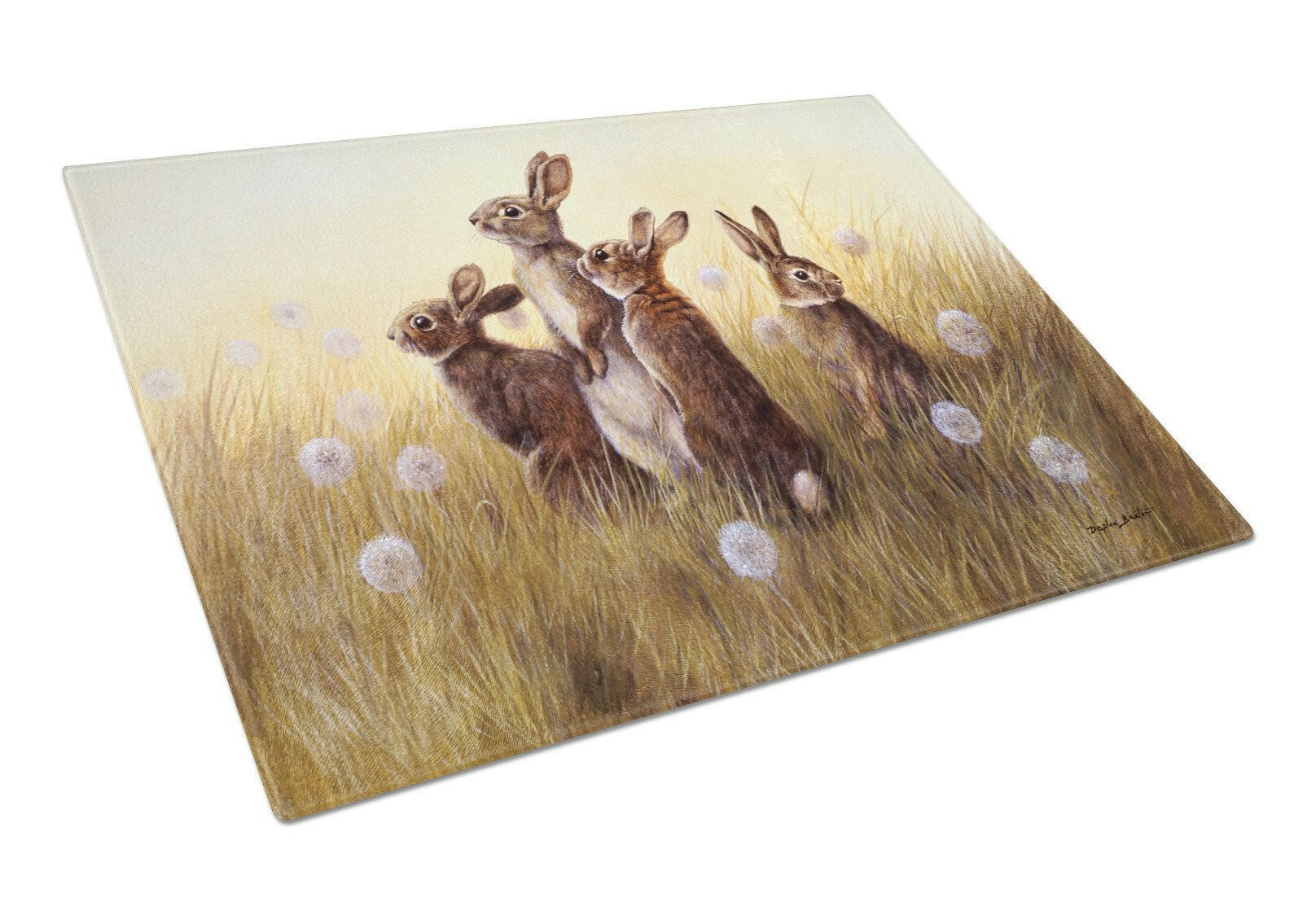 Rabbits in the Dandelions Cutting Board Tempered Glass Kitchen Cutting Surface, Heat Resistant Chopping, Non-Slip Feet, Food Prep & Serving
