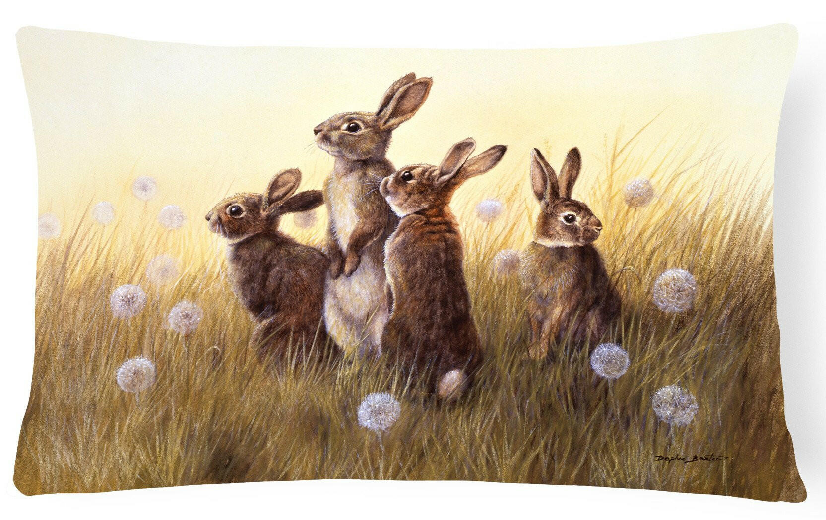 Rabbits in the Dandelions Decorative Throw Pillow 12x16 Indoor Outdoor Accent Cushion, Fabric Cover with Insert for Sofa, Bed, Porch & Living Room