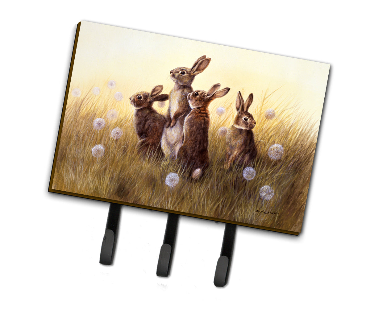 Rabbits in the Dandelions Leash or Key Holder Wall Hooks, Coat Rack Wall Mount, for Hanging Keys, Towels, Aprons, Leashes