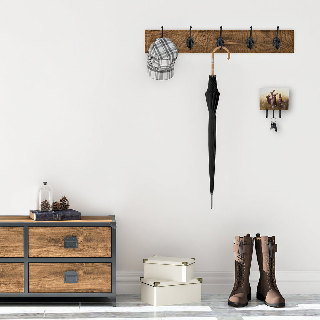 Rabbits in the Dandelions Leash or Key Holder Wall Hooks, Coat Rack Wall Mount, for Hanging Keys, Towels, Aprons, Leashes