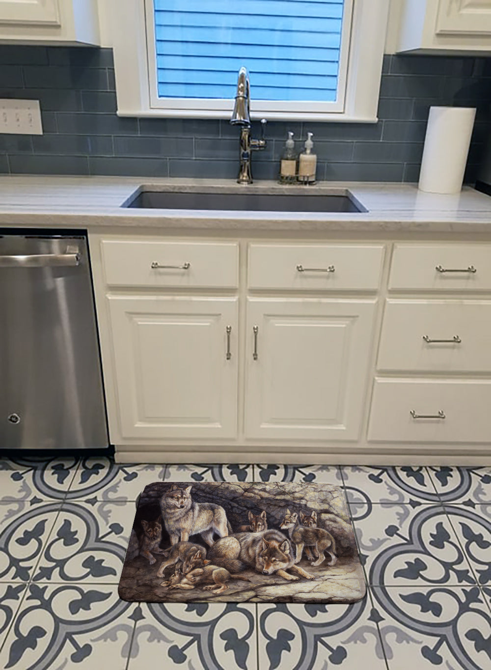 Wolf Wolves by the Den Memory Foam Kitchen Mat Machine Washable Anti-Fatigue Cushion Comfort Bath or Kitchen Rug