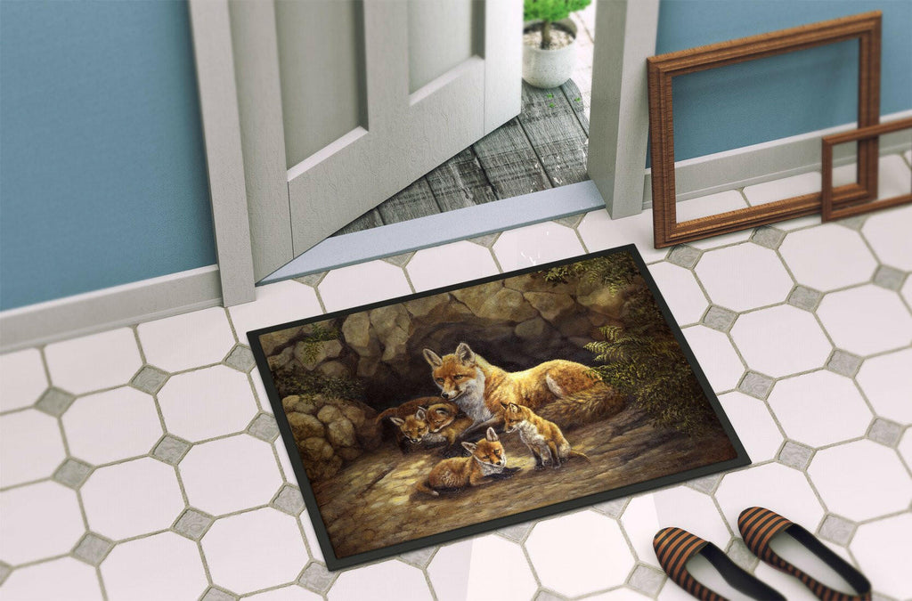 Fox Family Foxes by the Den Doormat Indoor Outdoor 24H X 36W Front Door Mat Rugs for Entryway, Non Slip Washable Low Pile,