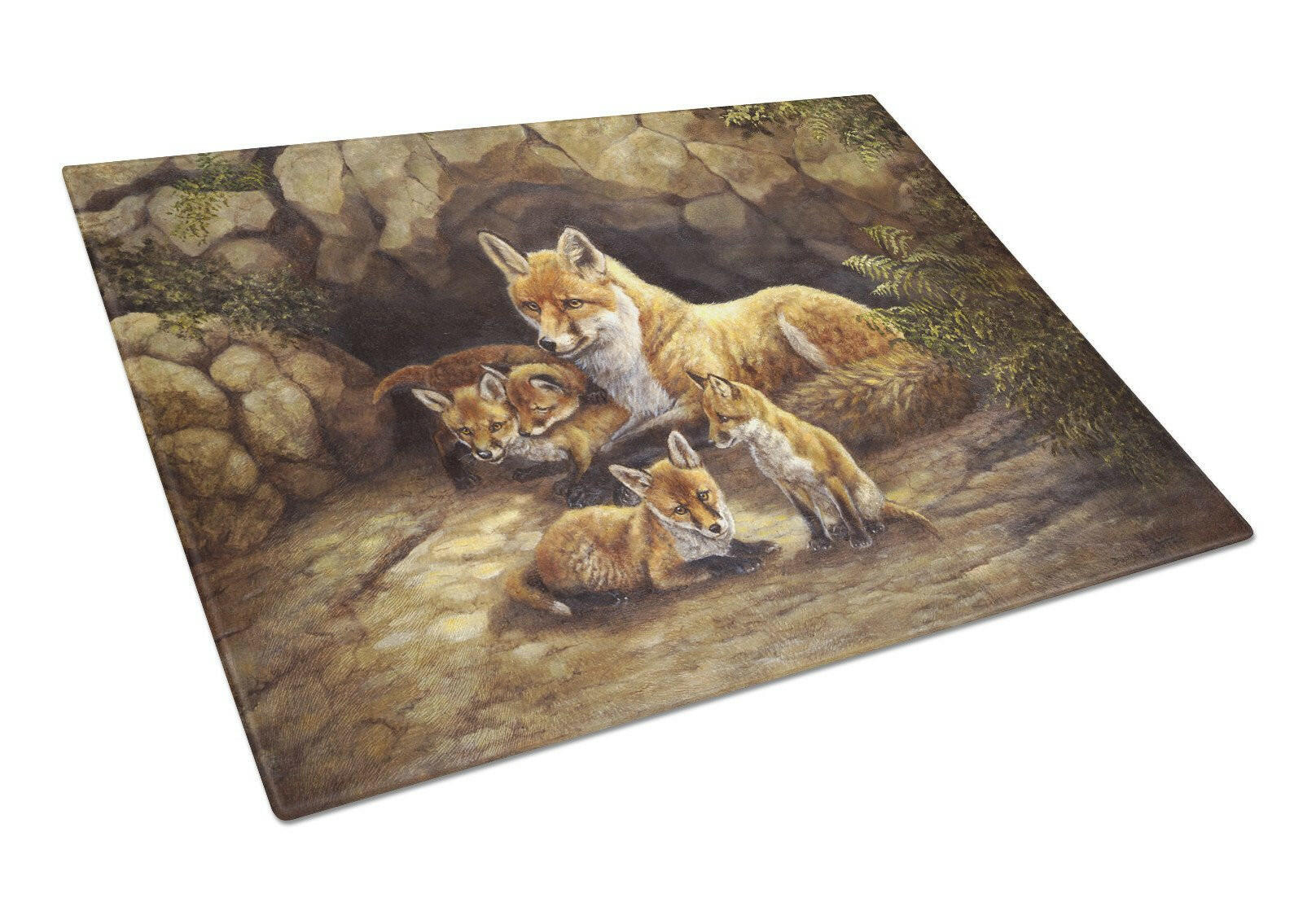 Fox Family Foxes by the Den Cutting Board Tempered Glass Kitchen Cutting Surface, Heat Resistant Chopping, Non-Slip Feet, Food Prep & Serving