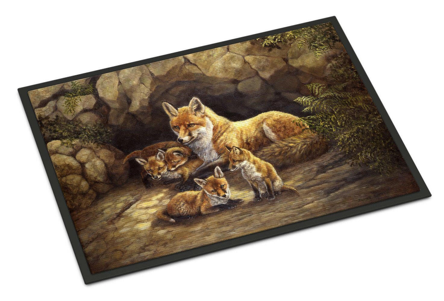 Fox Family Foxes by the Den Doormat Indoor Outdoor 18H X 27W Front Door Mat Rugs for Entryway, Non Slip Washable