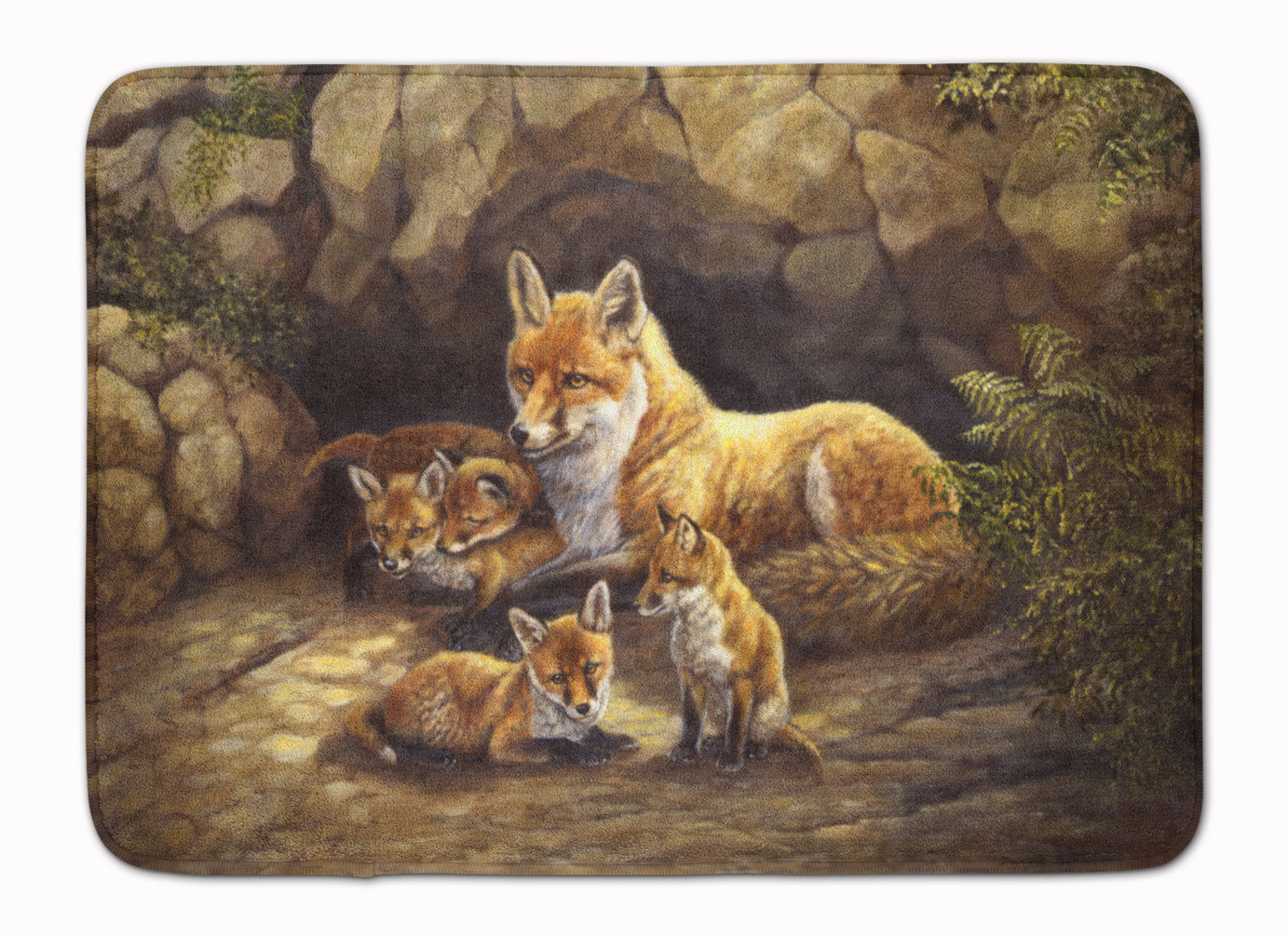 Fox Family Foxes by the Den Memory Foam Kitchen Mat Machine Washable Anti-Fatigue Cushion Comfort Bath or Kitchen Rug