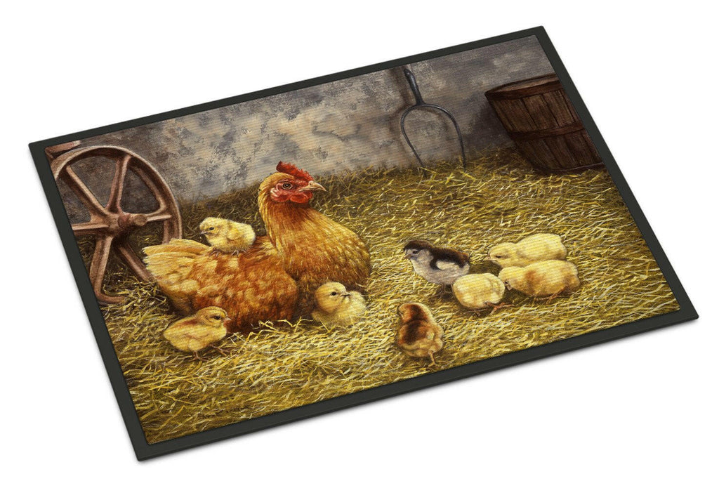 Chicken Hen and Her Chicks Doormat Indoor Outdoor 24H X 36W Front Door Mat Rugs for Entryway, Non Slip Washable Low Pile,