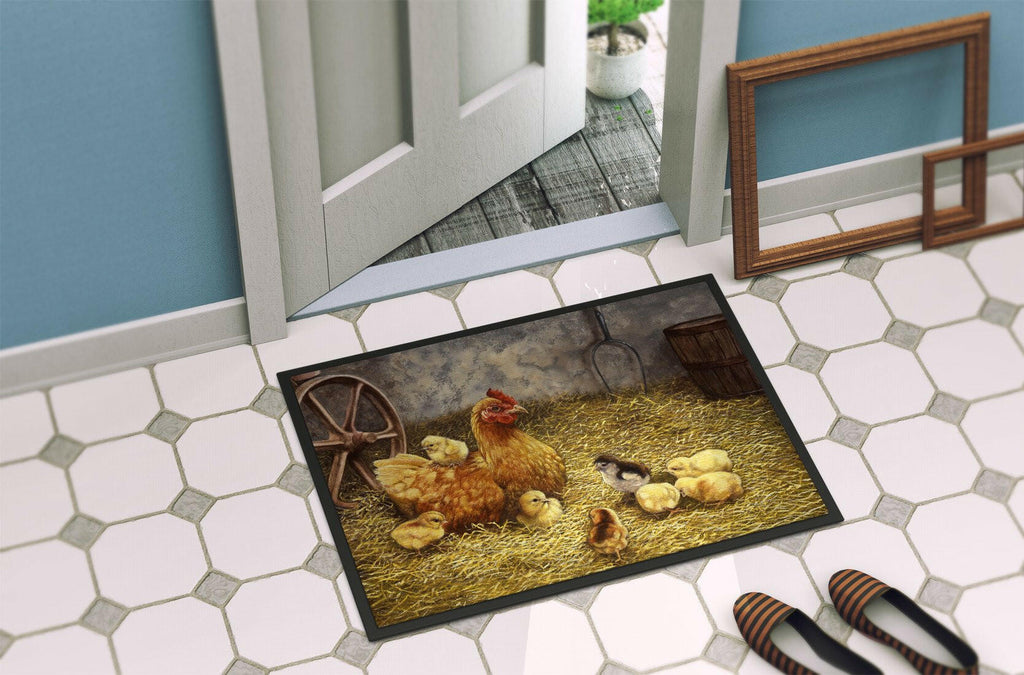 Chicken Hen and Her Chicks Doormat Indoor Outdoor 24H X 36W Front Door Mat Rugs for Entryway, Non Slip Washable Low Pile,