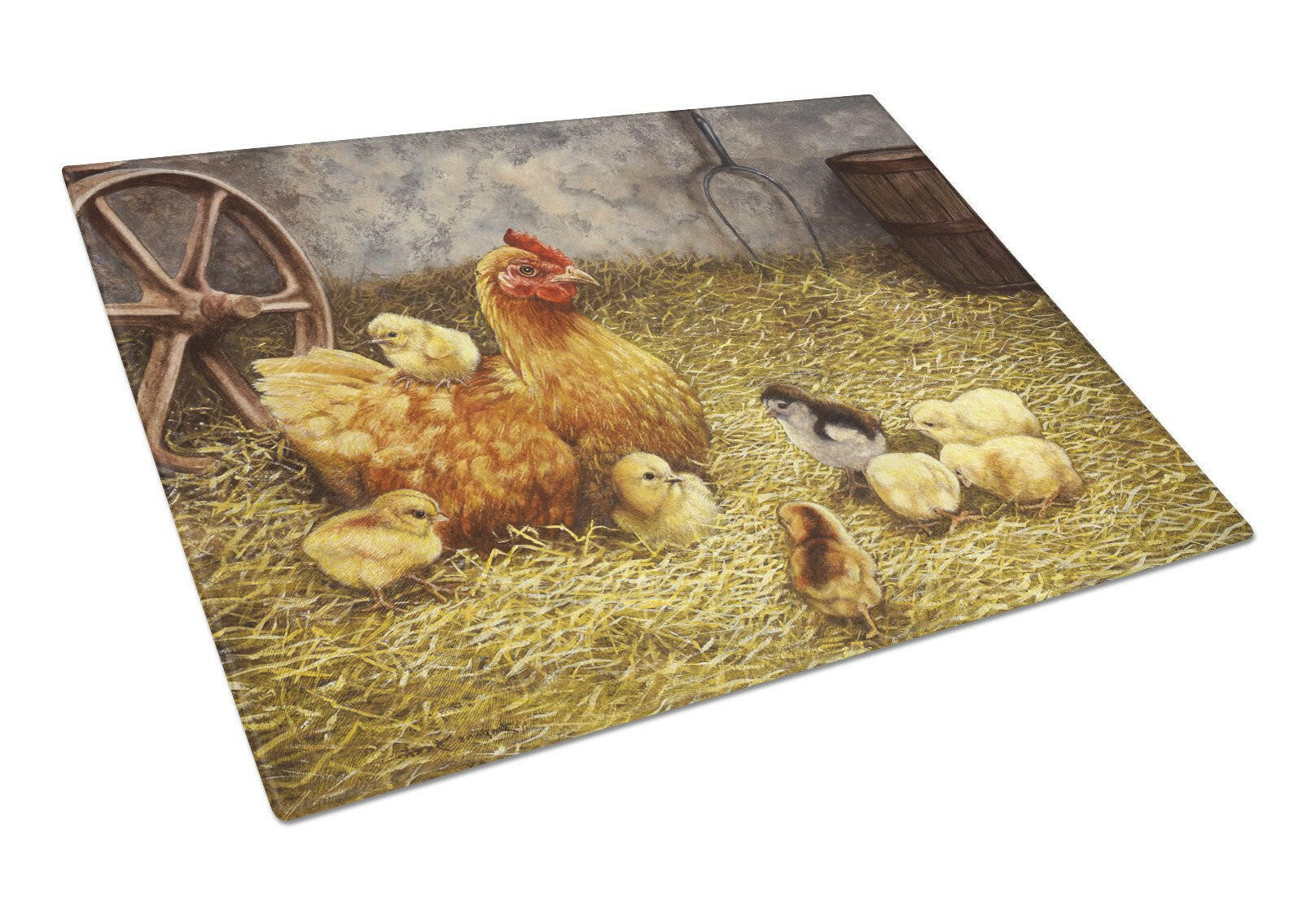 Chicken Hen and Her Chicks Cutting Board Tempered Glass Kitchen Cutting Surface, Heat Resistant Chopping, Non-Slip Feet, Food Prep & Serving