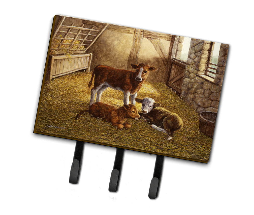 Cows Calves in the Barn Leash or Key Holder Wall Hooks, Coat Rack Wall Mount, for Hanging Keys, Towels, Aprons, Leashes
