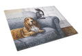 Basset Hound and Cat on couch Cutting Board Tempered Glass Kitchen Cutting Surface, Heat Resistant Chopping, Non-Slip Feet, Food Prep & Serving