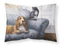 Basset Hound and Cat on couch Standard Pillowcase Lightweight Super Soft Easy Care Decorative Artwork Pillowcase, Standard