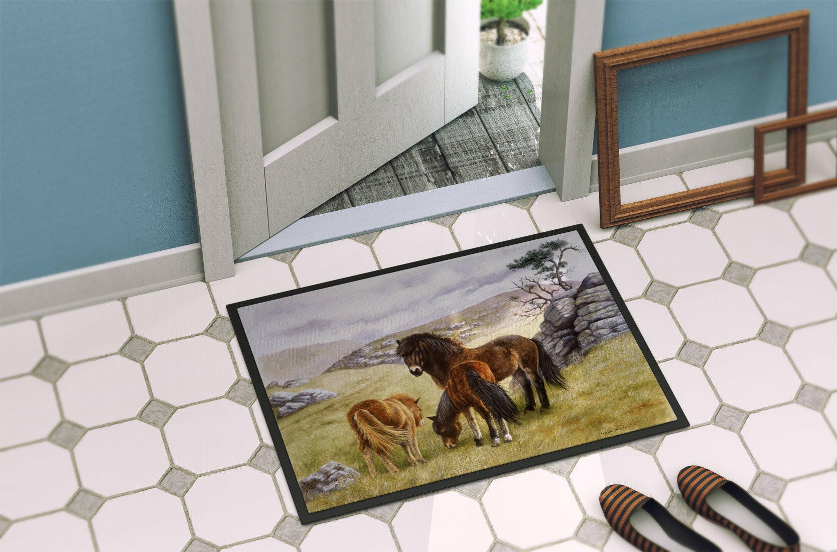 Horses in the Meadow Doormat Indoor Outdoor 24H X 36W Front Door Mat Rugs for Entryway, Non Slip Washable Low Pile,
