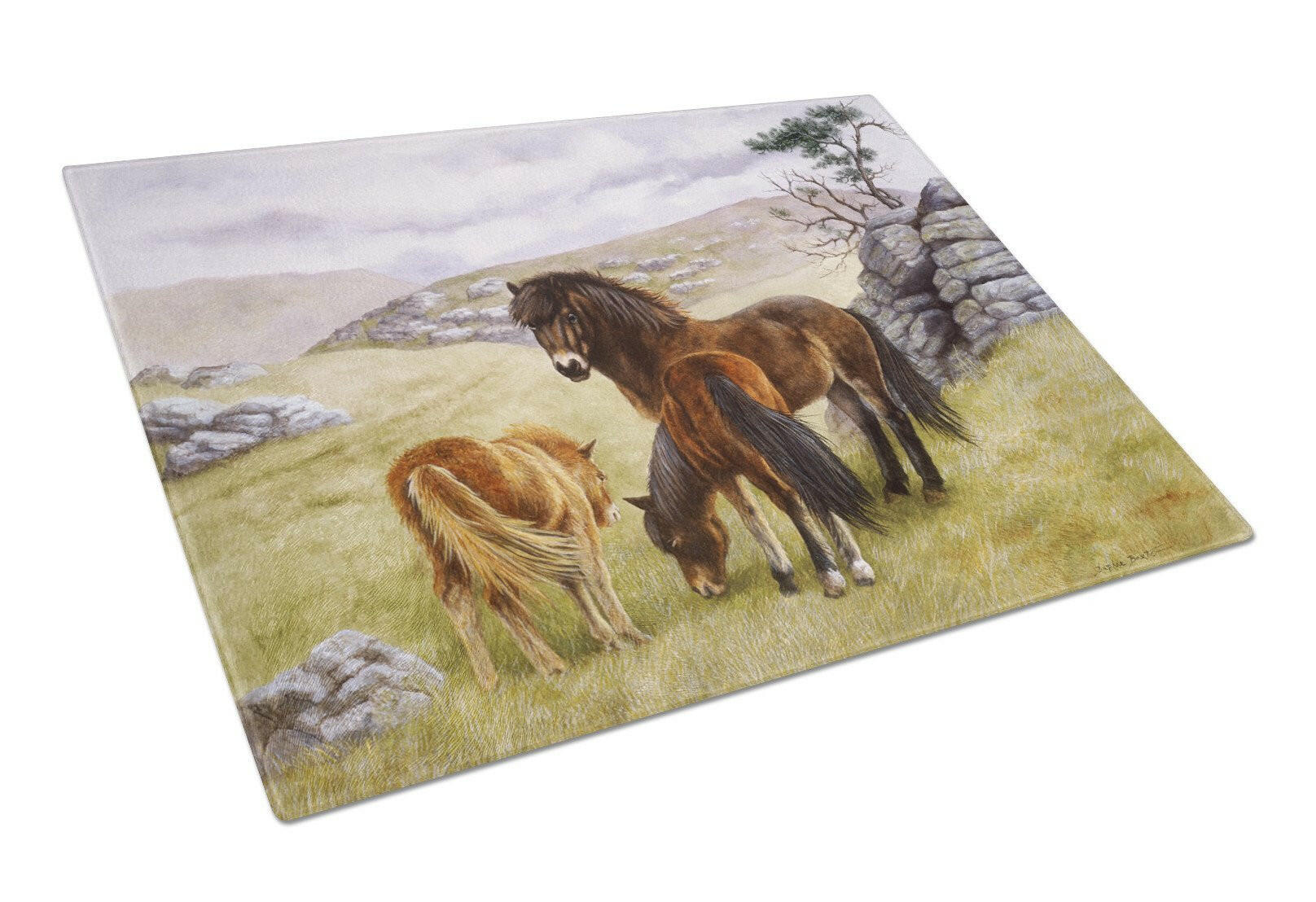 Horses in the Meadow Cutting Board Tempered Glass Kitchen Cutting Surface, Heat Resistant Chopping, Non-Slip Feet, Food Prep & Serving