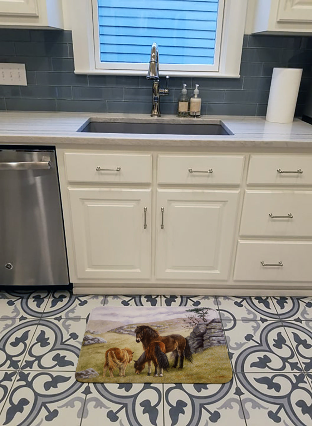 Horses in the Meadow Memory Foam Kitchen Mat Machine Washable Anti-Fatigue Cushion Comfort Bath or Kitchen Rug
