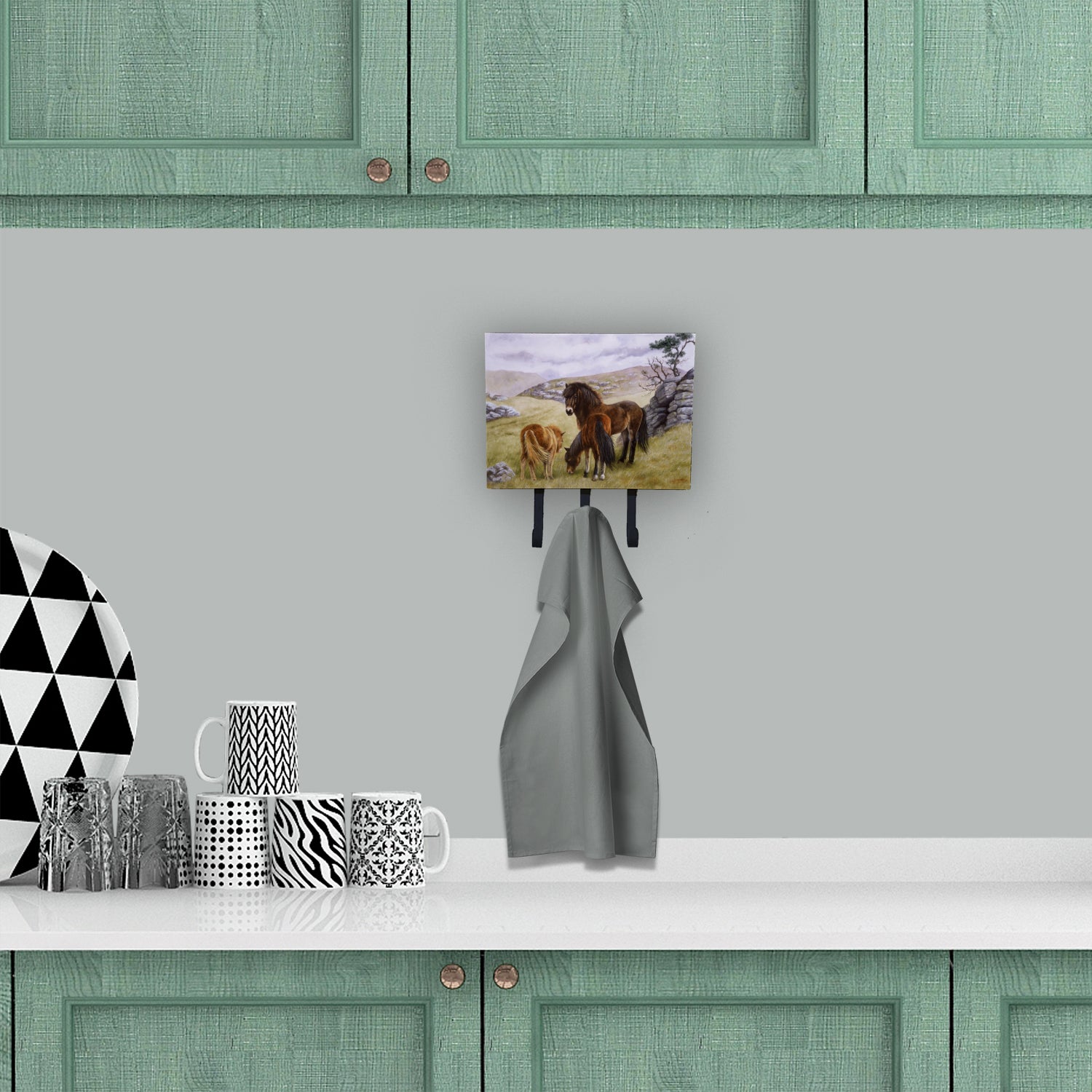 Horses in the Meadow Leash or Key Holder Wall Hooks, Coat Rack Wall Mount, for Hanging Keys, Towels, Aprons, Leashes