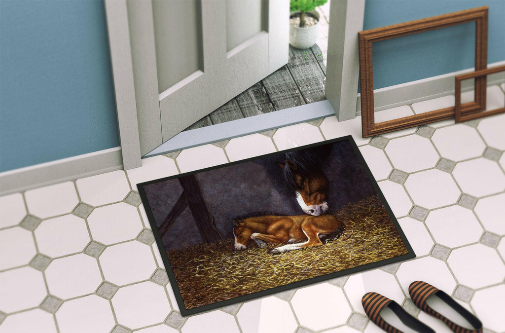 Horse and Her Foal Doormat Indoor Outdoor 24H X 36W Front Door Mat Rugs for Entryway, Non Slip Washable Low Pile,