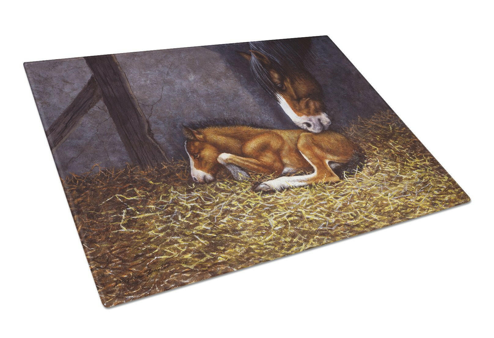 Horse and Her Foal Cutting Board Tempered Glass Kitchen Cutting Surface, Heat Resistant Chopping, Non-Slip Feet, Food Prep & Serving