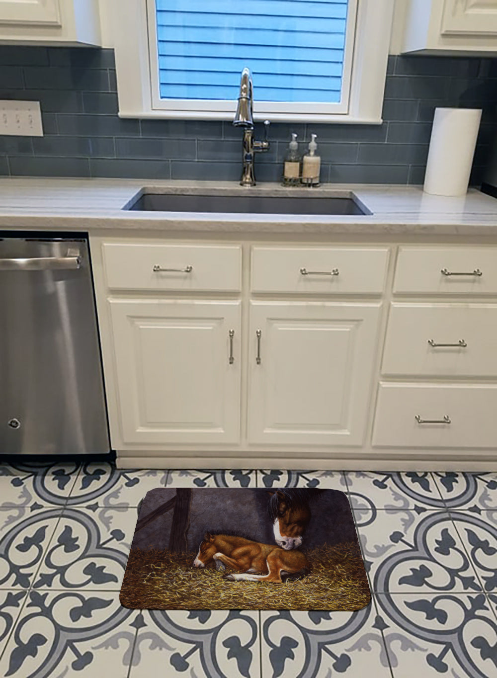 Horse and Her Foal Memory Foam Kitchen Mat Machine Washable Anti-Fatigue Cushion Comfort Bath or Kitchen Rug