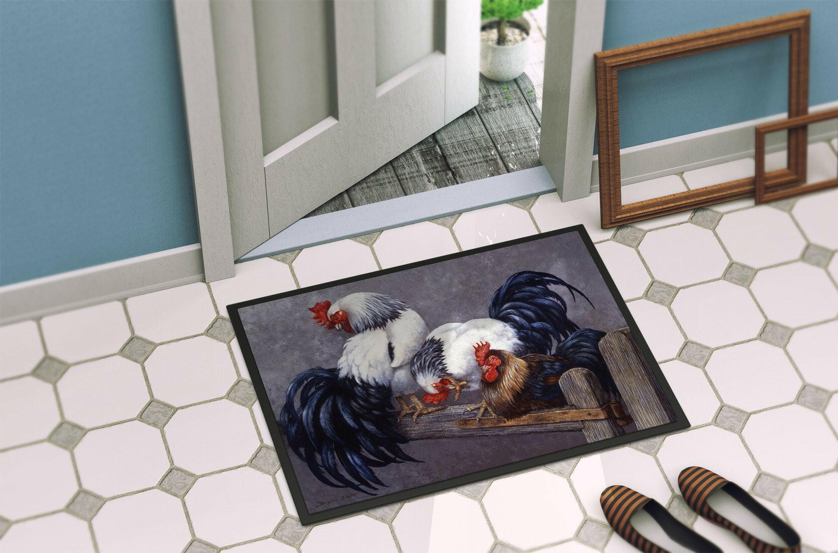 Roosters Roosting Doormat Indoor Outdoor 24H X 36W Front Door Mat Rugs for Entryway, Non Slip Washable Low Pile,