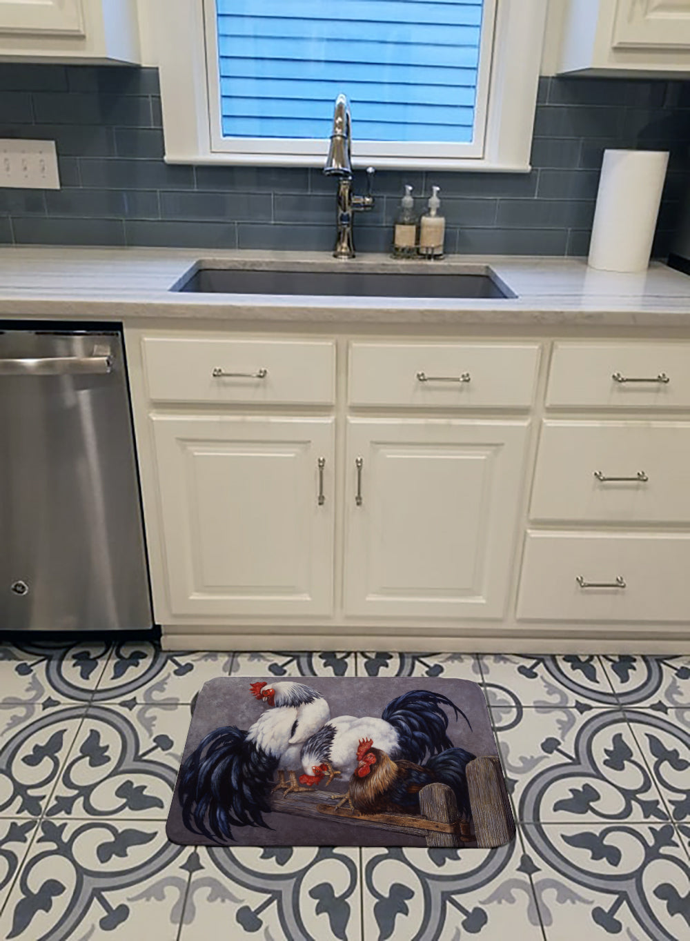 Roosters Roosting Memory Foam Kitchen Mat Machine Washable Anti-Fatigue Cushion Comfort Bath or Kitchen Rug