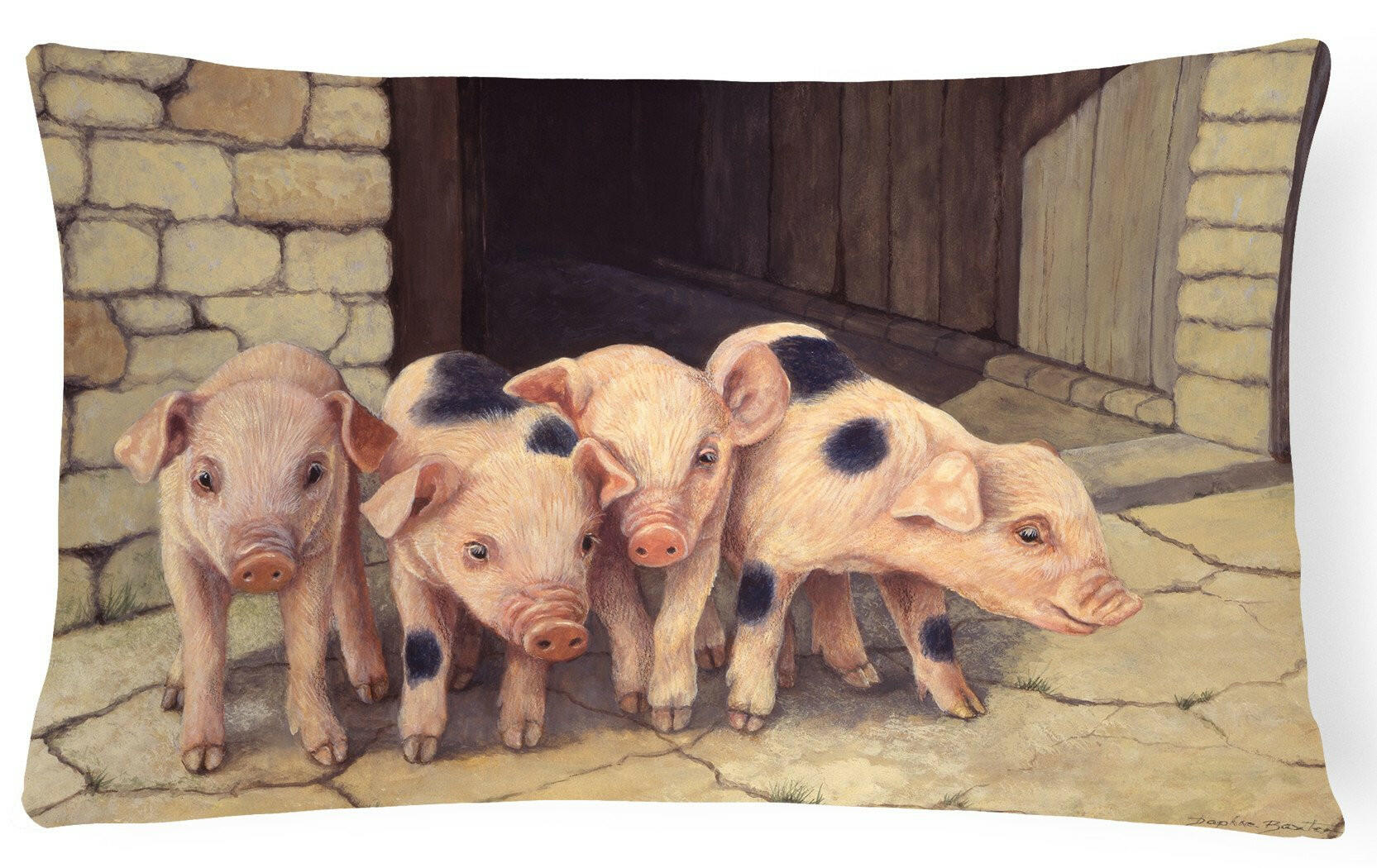 Pigs Piglets by Daphne Baxter Decorative Throw Pillow 12x16 Indoor Outdoor Accent Cushion, Fabric Cover with Insert for Sofa, Bed, Porch & Living Room