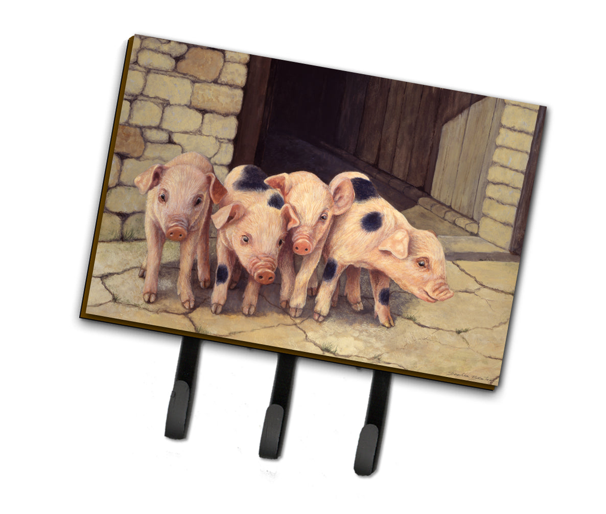 Pigs Piglets by Daphne Baxter Leash or Key Holder Wall Hooks, Coat Rack Wall Mount, for Hanging Keys, Towels, Aprons, Leashes