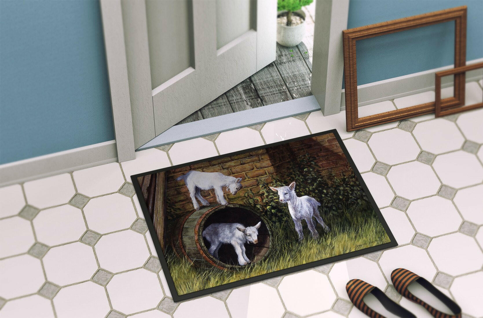 Goats by Daphne Baxter Doormat Indoor Outdoor 24H X 36W Front Door Mat Rugs for Entryway, Non Slip Washable Low Pile,