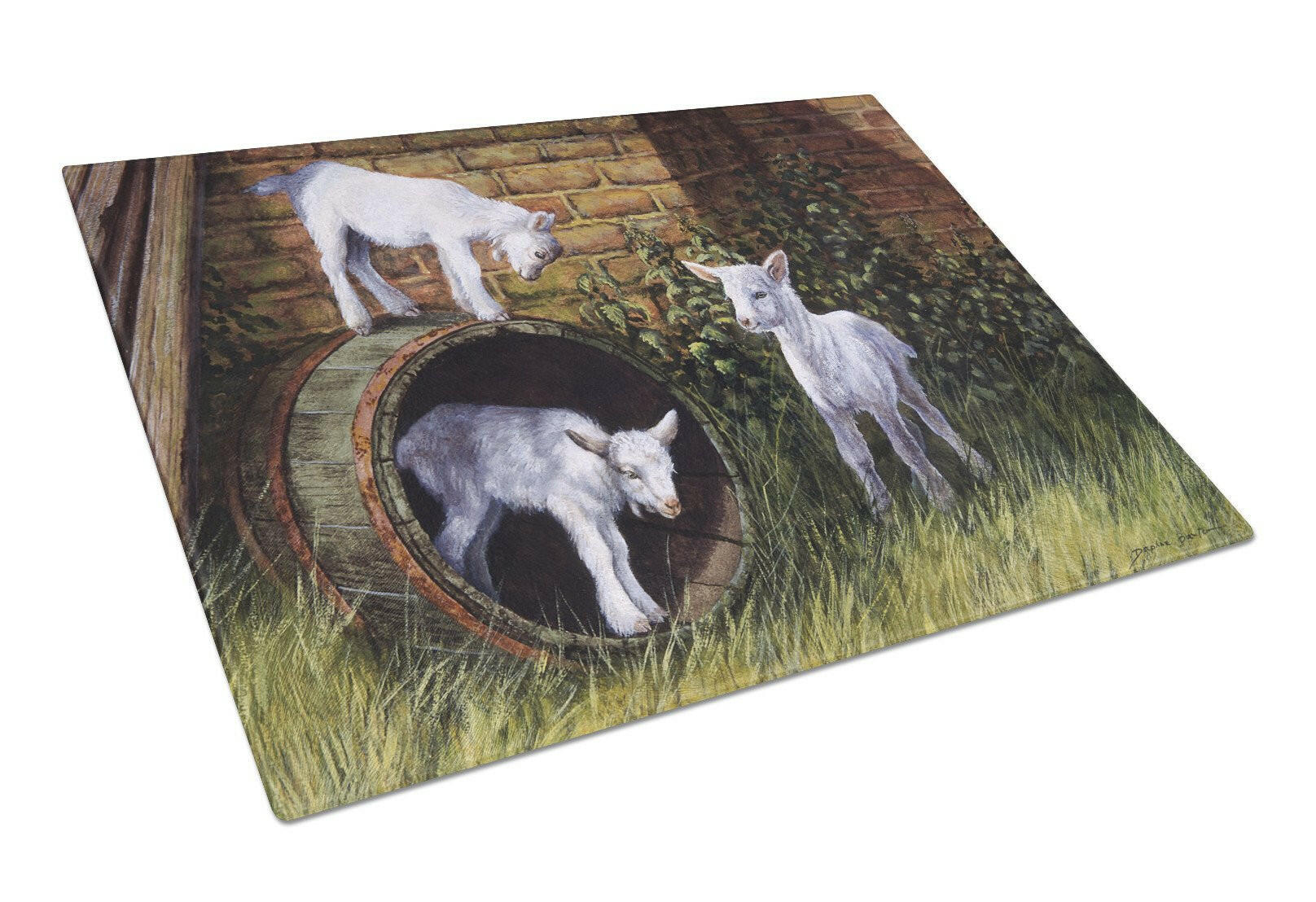 Goats by Daphne Baxter Cutting Board Tempered Glass Kitchen Cutting Surface, Heat Resistant Chopping, Non-Slip Feet, Food Prep & Serving